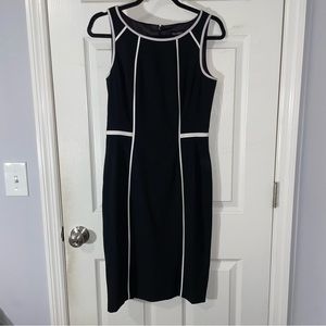 NWT White House Black Market Black MIDI Sheath Dress with White Piping